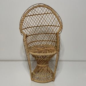 Vintage Wicker Peacock Rattan Chair -Plant Stand or Doll Chair